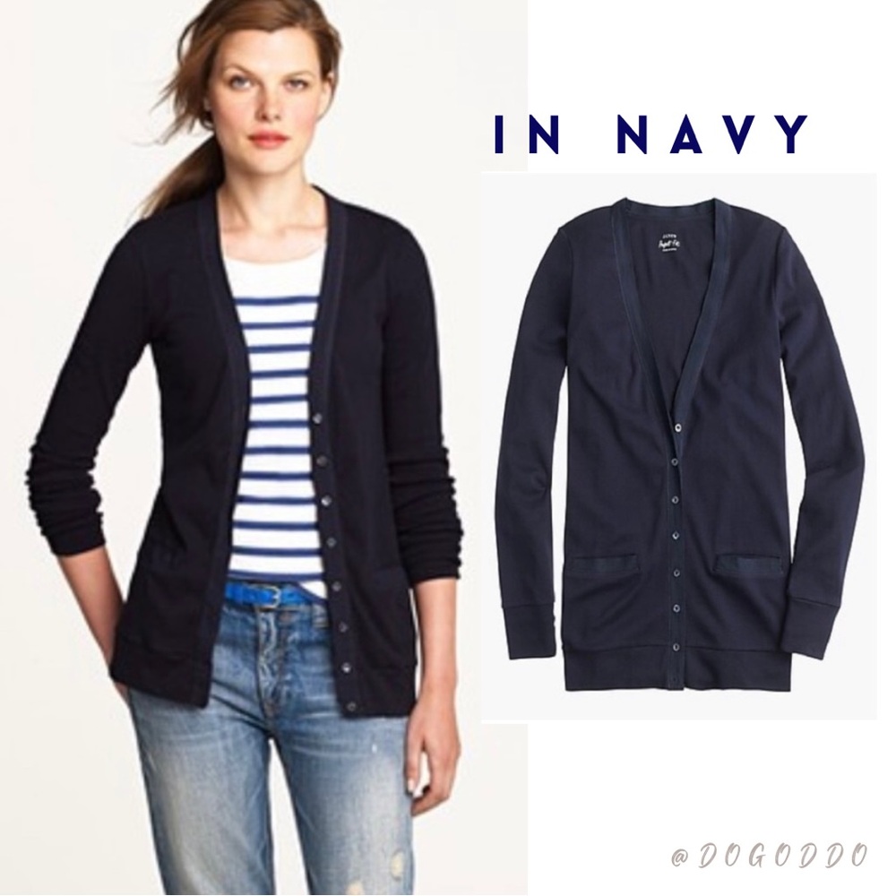 J. Crew UNWORN Perfect Silhouette Mixed-Tape Pocket Cardigan in Midnight Navy